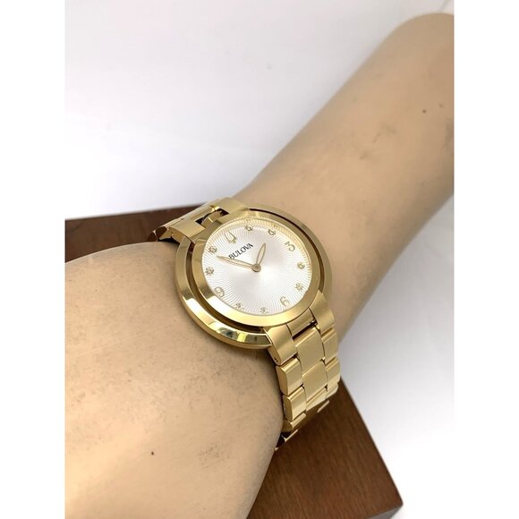 Bulova Women's Watch 97P125 Quartz Silver Dial Diamond Gold Stainless Steel 35mm - Picture 5 of 13